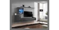 Ensemble meuble salon mural SWITCH XV design, coloris gris brillant.