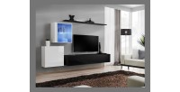 Ensemble meuble salon mural SWITCH XV design, coloris noir et blanc brillant.