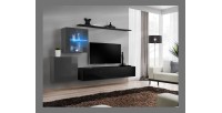 Ensemble meuble salon mural SWITCH XV design, coloris noir et gris brillant.