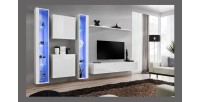 Ensemble meuble salon mural SWITCH XVI design, coloris blanc brillant.