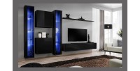 Ensemble meuble salon mural SWITCH XVI design, coloris noir brillant.