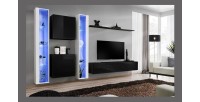 Ensemble meuble salon mural SWITCH XVI design, coloris noir et blanc brillant.