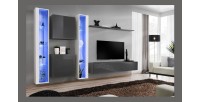 Ensemble meuble salon mural SWITCH XVI design, coloris gris et blanc brillant.