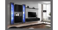 Ensemble meuble salon mural SWITCH XVI design, coloris noir et gris brillant.