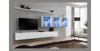 Ensemble meuble salon mural SWITCH XVII design, coloris blanc brillant.