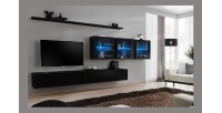 Ensemble meuble salon mural SWITCH XVII design, coloris noir brillant.