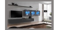 Ensemble meuble salon mural SWITCH XVII design, coloris gris brillant.