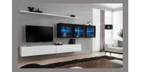 Ensemble meuble salon mural SWITCH XVII design, coloris blanc et noir brillant.