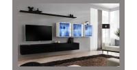 Ensemble meuble salon mural SWITCH XVII design, coloris noir et blanc brillant.