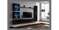 Ensemble meuble salon mural SWITCH XVIII design, coloris noir brillant.