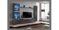 Ensemble meuble salon mural SWITCH XVIII design, coloris gris brillant.