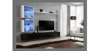 Ensemble meuble salon mural SWITCH XVIII design, coloris noir et blanc brillant.