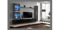 Ensemble meuble salon mural SWITCH XVIII design, coloris noir et gris brillant.