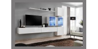 Ensemble meuble salon mural SWITCH XIX design, coloris blanc brillant.