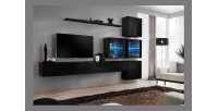 Ensemble meuble salon mural SWITCH XIX design, coloris noir brillant.