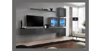 Ensemble meuble salon mural SWITCH XIX design, coloris gris brillant.