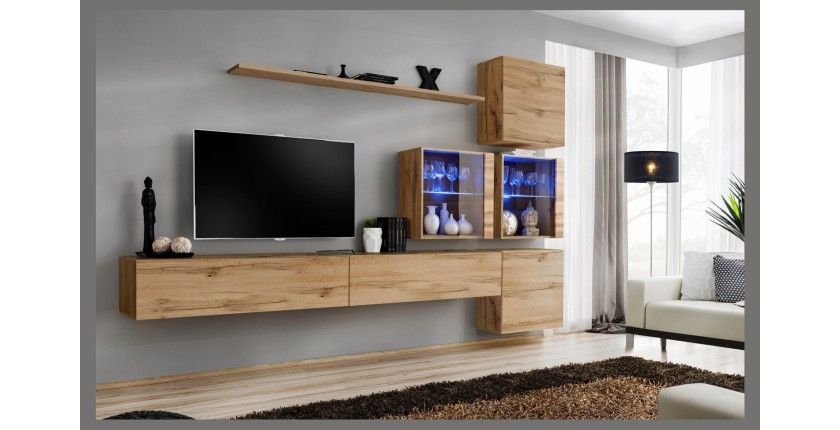 Ensemble meubles salon SWITCH XIX design, coloris chêne Wotan.