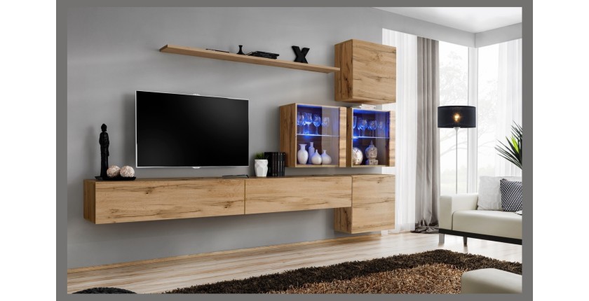 Ensemble meubles salon SWITCH XIX design, coloris chêne Wotan.