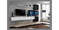 Ensemble meubles de salon SWITCH XIX design, coloris blanc et noir brillant.