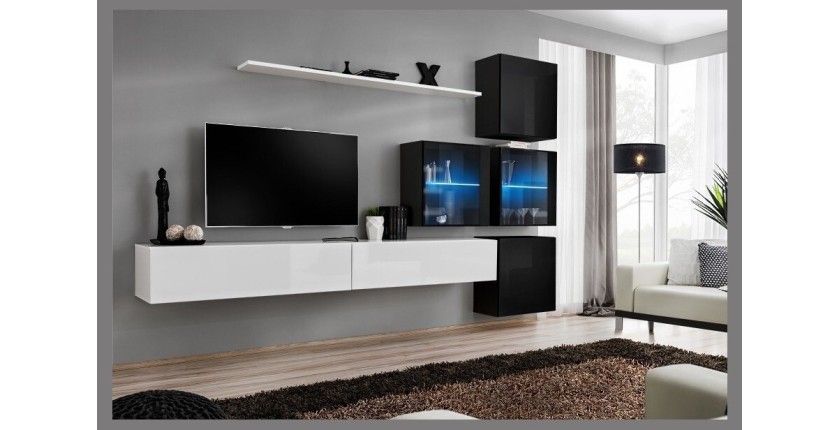 Ensemble meubles de salon SWITCH XIX design, coloris blanc et noir brillant.