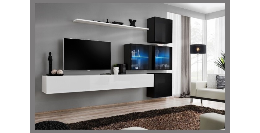 Ensemble meubles de salon SWITCH XIX design, coloris blanc et noir brillant.