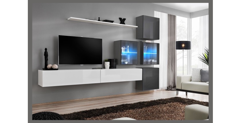 Ensemble meubles de salon SWITCH XIX design, coloris blanc et gris brillant.
