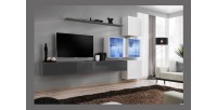Ensemble meubles de salon SWITCH XIX design, coloris gris et blanc brillant.