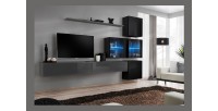 Ensemble meubles de salon SWITCH XIX design, coloris gris et noir brillant.
