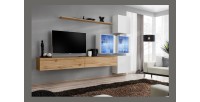 Ensemble meubles de salon SWITCH XIX design, coloris chêne Wotan et blanc brillant.