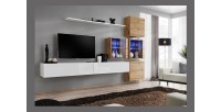 Ensemble meubles de salon SWITCH XIX design, coloris blanc brillant et chêne Wotan.