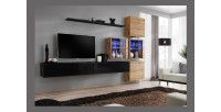 Ensemble meubles de salon SWITCH XIX design, coloris noir brillant et chêne Wotan.
