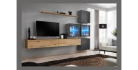 Ensemble meubles de salon SWITCH XIX design, coloris chêne Wotan et gris brillant.