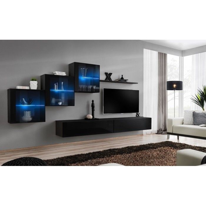 Ensemble meubles de salon SWITCH XX design, coloris noir brillant.