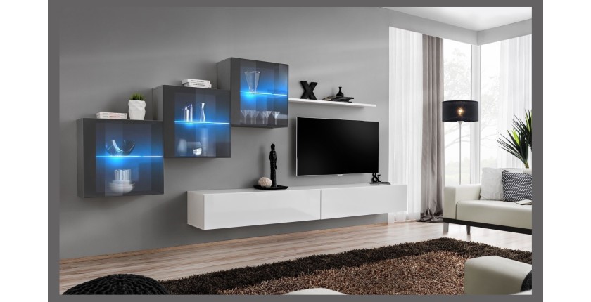 Ensemble meubles de salon SWITCH XX design, coloris blanc et gris brillant.