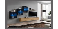 Ensemble meubles de salon SWITCH XX design, coloris chêne Wotan et noir brillant.