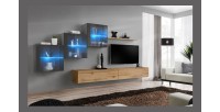 Ensemble meubles de salon SWITCH XX design, coloris chêne Wotan et gris brillant.