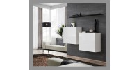 Ensemble meubles de salon SWITCH SBI design, coloris blanc brillant et étagère noir.