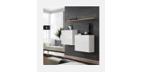 Ensemble meubles de salon SWITCH SBI design, coloris blanc brillant et étagère chêne Wotan.