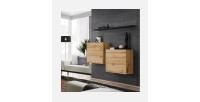 Ensemble meubles de salon SWITCH SBI design, coloris chêne Wotan et étagère noire.