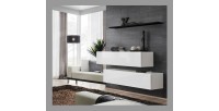 Ensemble meubles de salon SWITCH SBII design, coloris blanc brillant et étagère noire.