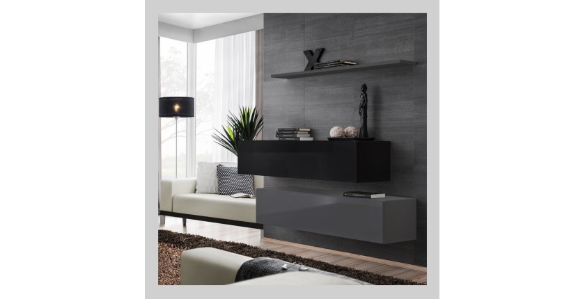 Ensemble meubles de salon SWITCH SBII design, coloris gris et noir brillant.