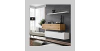 Ensemble meubles de salon SWITCH SBII design, coloris blanc brillant et chêne Wotan.