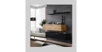 Ensemble meubles de salon SWITCH SBII design, coloris noir brillant et chêne Wotan.