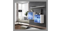 Ensemble meubles de salon SWITCH SBIII design, coloris blanc brillant et porte vitrée avec système LED intégré.