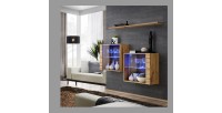 Ensemble meubles de salon SWITCH SBIII design, coloris chêne Wotan et porte vitrée avec système LED intégré.