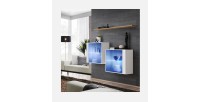 Ensemble meubles de salon SWITCH SBIII, coloris blanc brillant et porte vitrée avec système LED intégré, étagère chêne Wotan.
