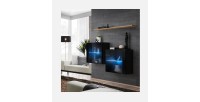 Ensemble meubles de salon SWITCH SBIII, coloris noir brillant et porte vitrée avec système LED intégré, étagère chêne Wotan.