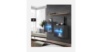 Ensemble meubles de salon SWITCH SBII, coloris gris brillant et porte vitrée avec système LED intégré, étagère chêne Wotan.