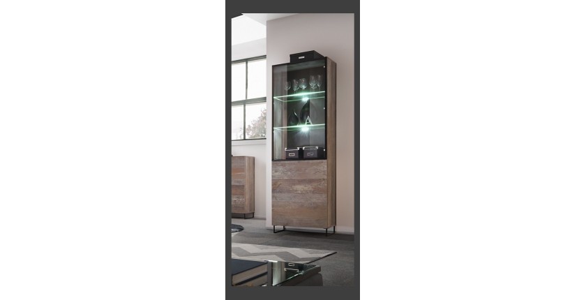 Vitrine petit modèle KAN + LED. Meuble déco type industriel, design pour votre salon.