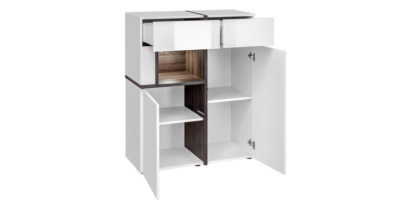 Vaisselier bas, bar CRISS + LED. Vitrine, argentier déco, moderne et design pour votre salon.